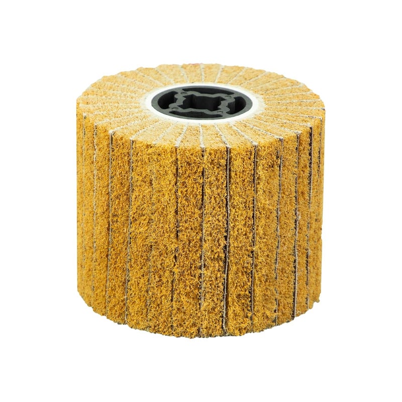 SALI Non Woven Wire Abrasive Drawing Polishing Burnishing Wheel Flap Wire Brush Drum Surface Conditioning Tool for Metal Surface Polishing Grinding Removing Rust 120x100x19mm with Sandpaper 120 Grit - Image 1